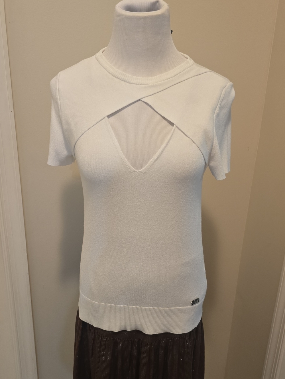 DKNY Women’s White Cutout Short Sleeve Top